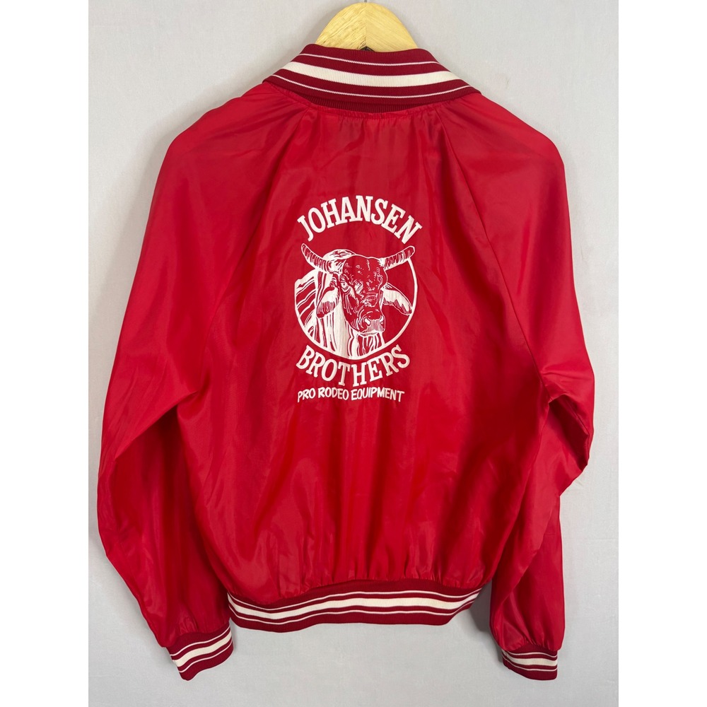 Vintage MWG Winnipeg Canada Johansen Brothers Pro Rodeo Red Bomber Jacket Small